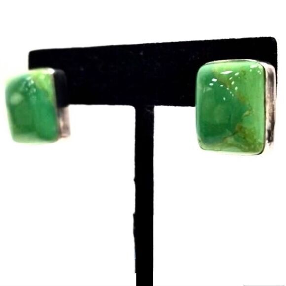 JAY KING DTR Green Turquoise Cabochon Sterling Silver Rectangular Earrings 925 - Picture 9 of 11